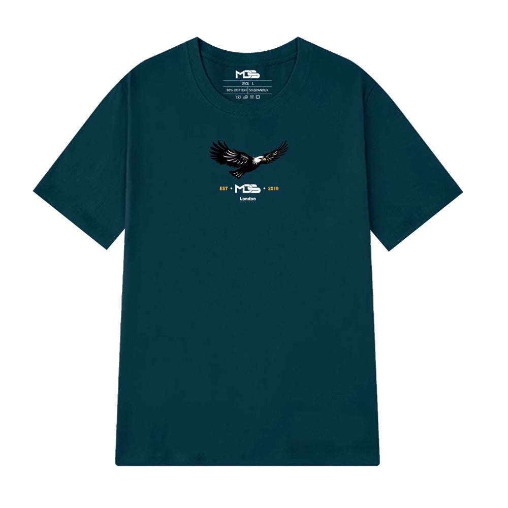 Dark burgundy oversized T-shirt with eagle and MDS logo print.